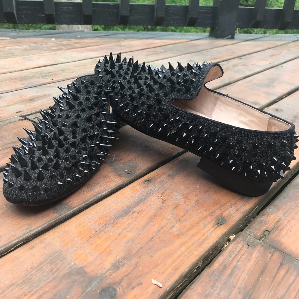 Black Spiked Red Bottom Loafers